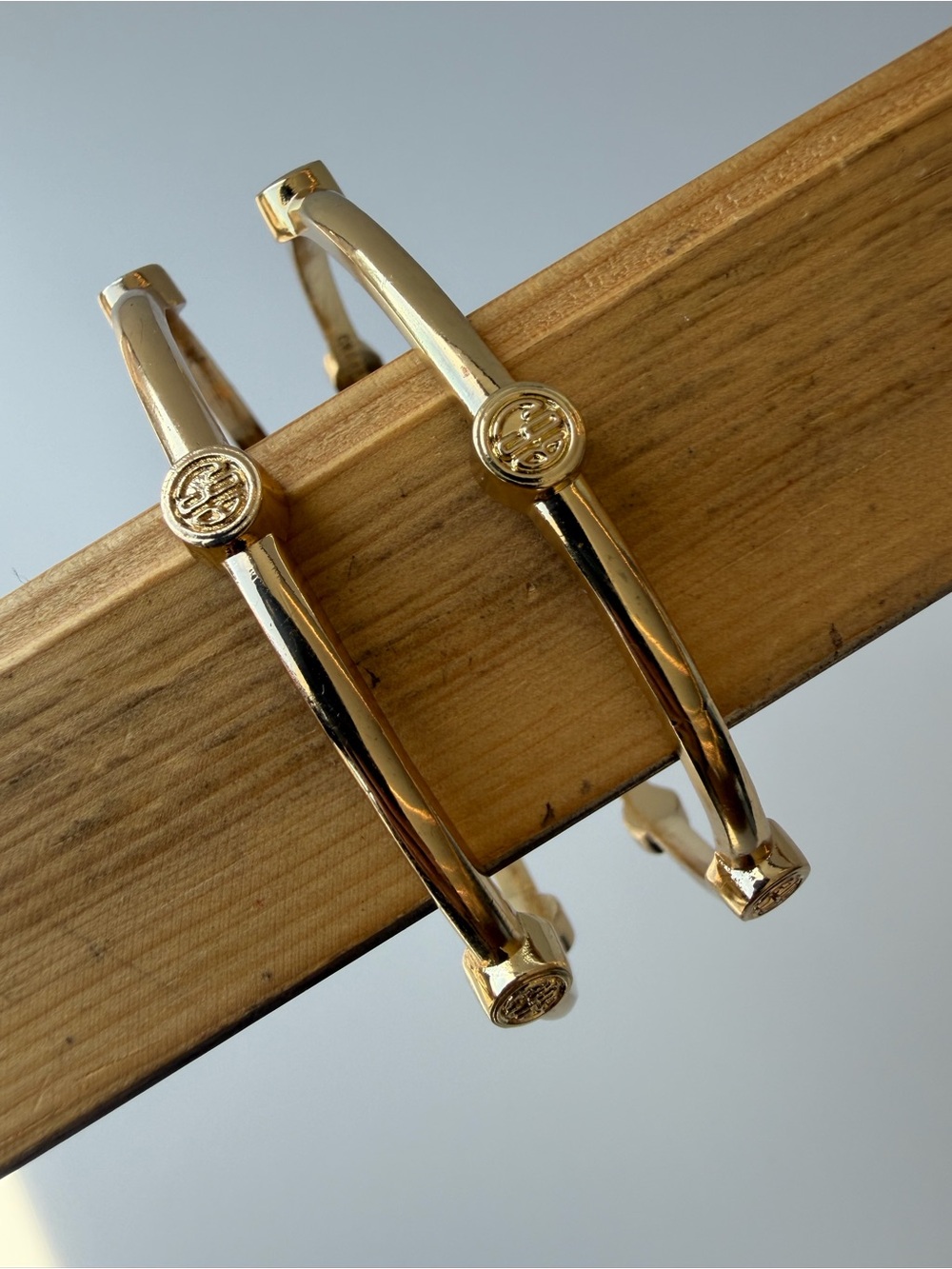 Graziano Gold Tone Stamped Bangle Bracelets Set of TWO New
